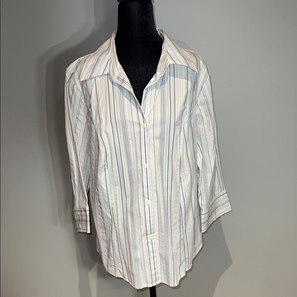 George Women's Striped Blouse - White and Blue shimmery silver stripes